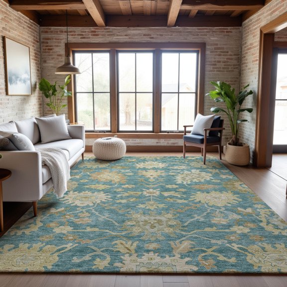 Addison Rugs Mayfield Premium Machine Washable Traditional Global Teal Rectangle Rug, 9' x 12'