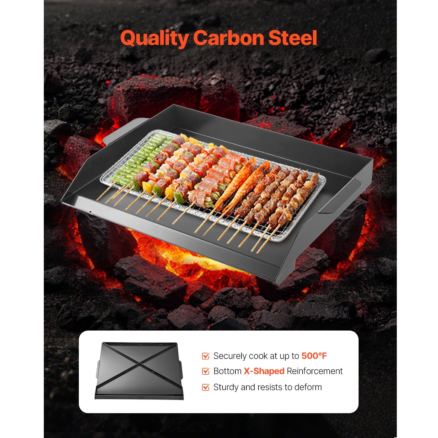 KFFKFF Carbon Steel Griddle, 22x16 inches Rectangular Flat Top Plate Grills, Suitable for BBQ Grill, Teppanyaki, Compact and Transportable, Ideal for Outdoor Gatherings and Camping, Black
