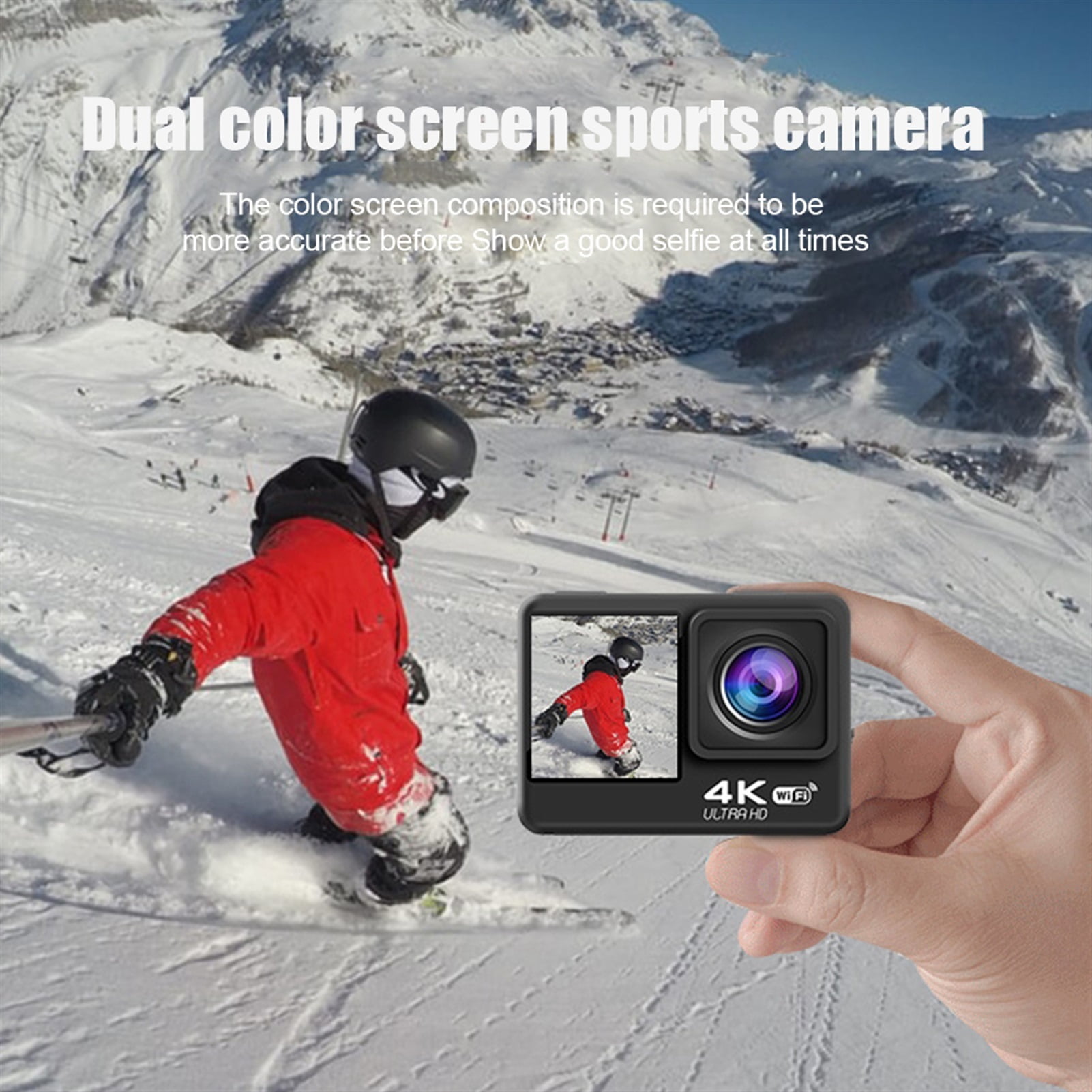 Professional EIS Action Camera 4K, 60fps 24MP WiFi 2.0'', Dual Touch LCD Screen Waterproof Camera, 4X Zoom Video Recorder Sport Cameras ,Easy to Use