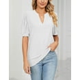 thumbnail image 3 of Eyelet Tops for Women Summer 2025 Notch V-Neck Cute Puff Sleeve Eyelet T-Shirts Casual Loose Tee Blouses Shermie, 3 of 6