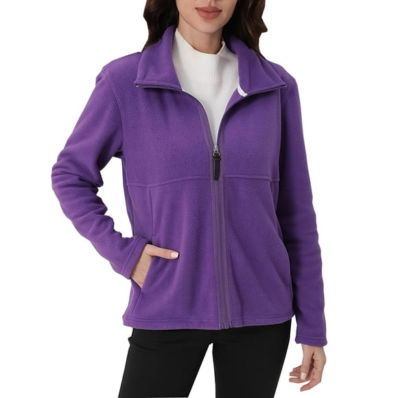 Fall Saving! srobpty Women's Long Sleeve Fleece Jacket, Ladies' Casual Colored All-purpose Full-zip Long-sleeved Capless Fleece Jacket Purple, L