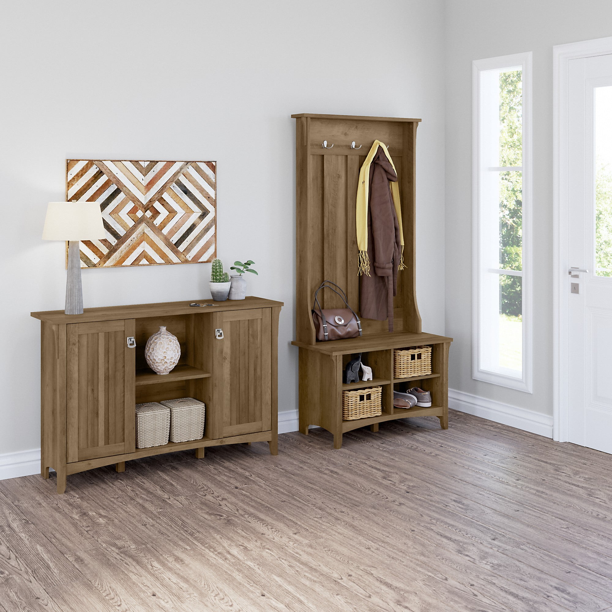 Salinas Entryway Storage Set with Hall Tree Shoe Bench and Accent Cabinet in Iraq at IQD 956062 Rating 5