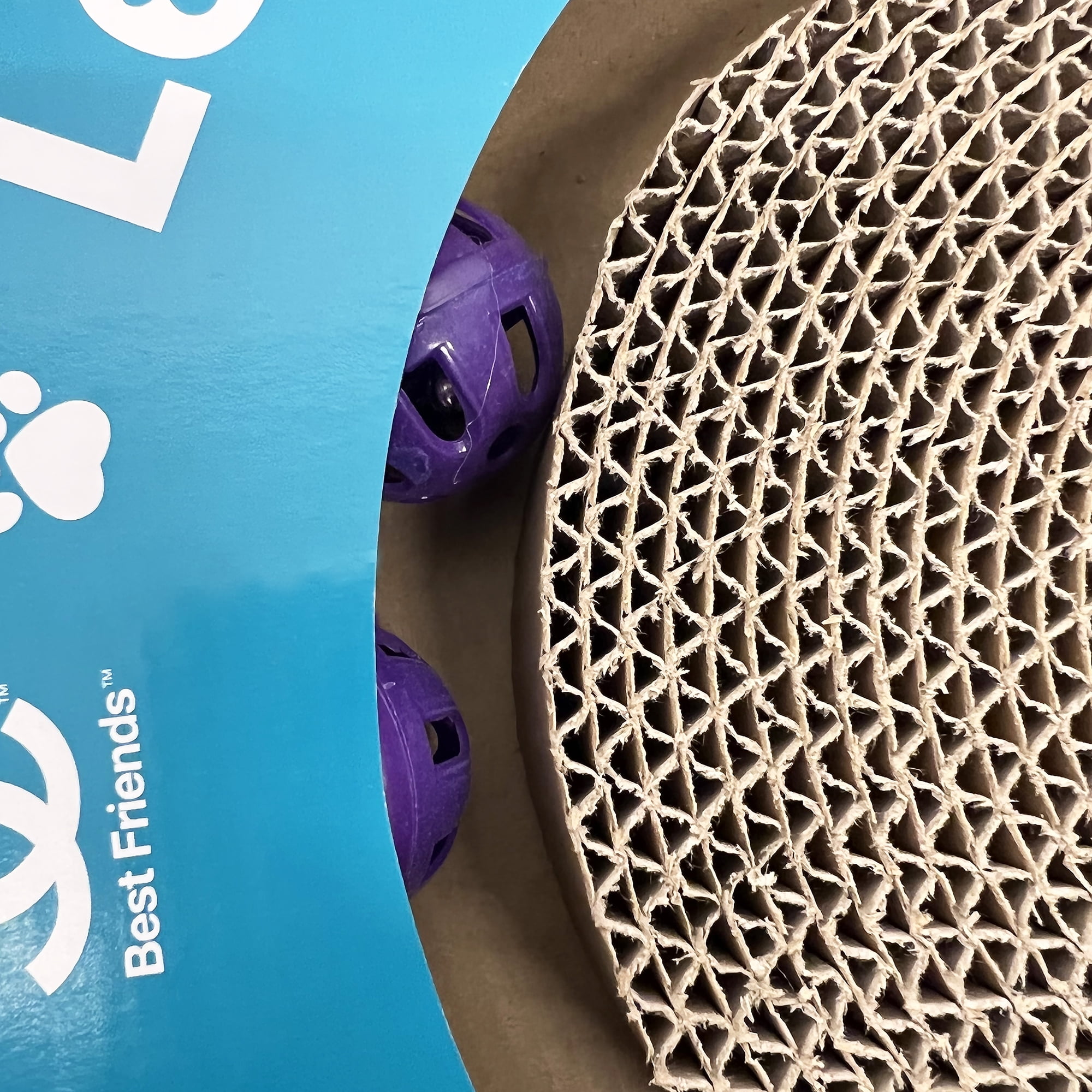 Best Friends Cat Scratcher-Round Track with Spinning Ball-Love Print-14" dia