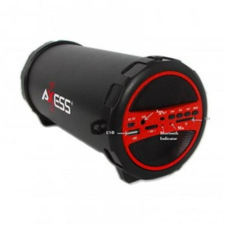 Axess SPBT1031-RD Portable Bluetooth Indoor-Outdoor Hi-Fi Cylinder Loud Speaker with SD Card & USB Input, Red