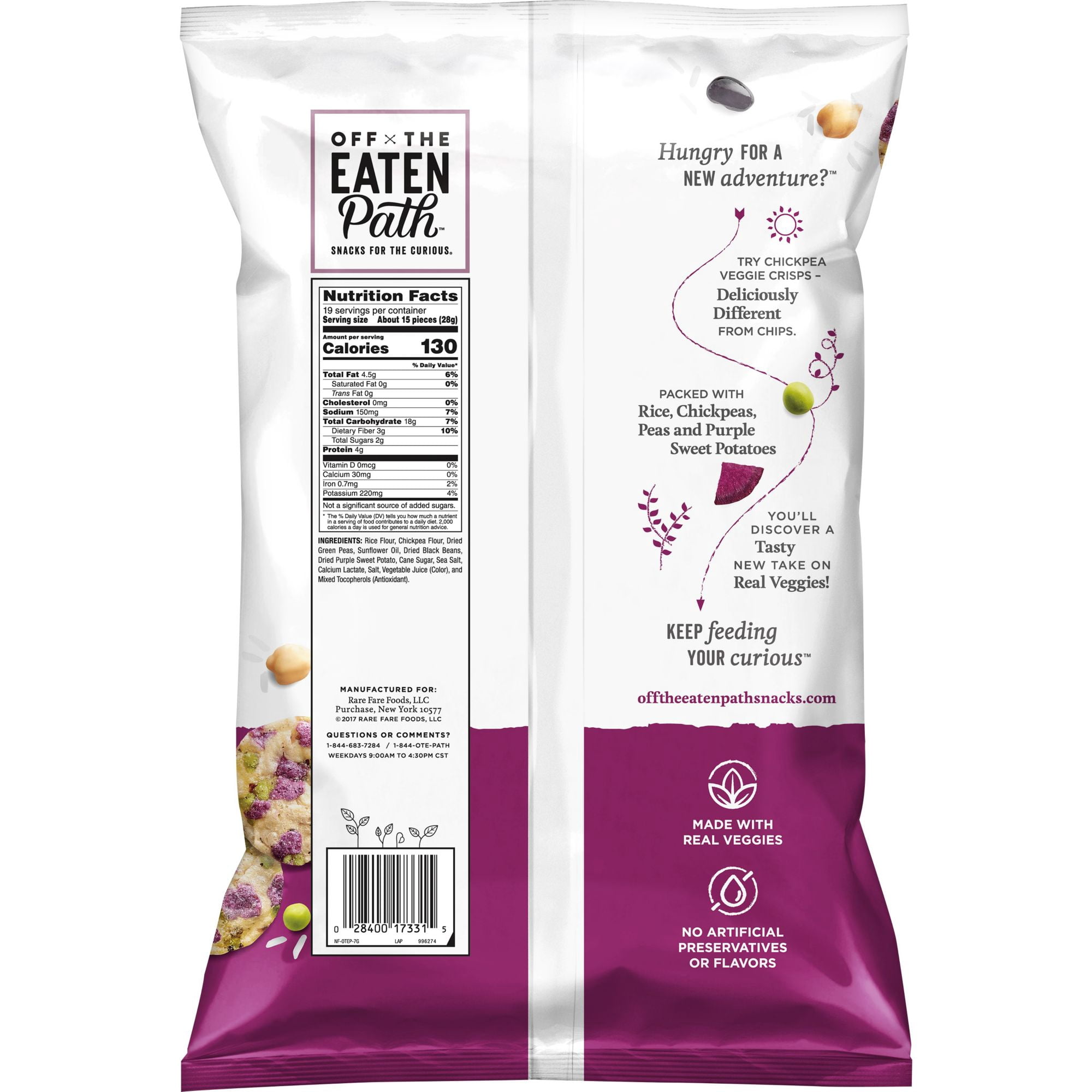 Off The Eaten Path Chickpea Veggie Crisps, 20 oz.
