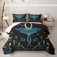 thumbnail image 2 of jejeloiu Wild Animals Moth Quilt King For Girls,Bohemian Exotic Style King Coverlet Set,Black Teal Gold,3-Piece, 2 of 7