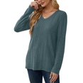 thumbnail image 3 of Womens Long Sleeve Tops V Neck Shirts Light-Weight Tunic Sweaters Fashion Sea Blue XL, 3 of 9