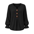 thumbnail image 3 of Yigetop Long Sleeve Shirts for Women Fall Fashion V Neck Button Blouse Casual Loose Fit Lightweight Tops Soft Breathable Shirts for Daily Work Outfits Black L, 3 of 4