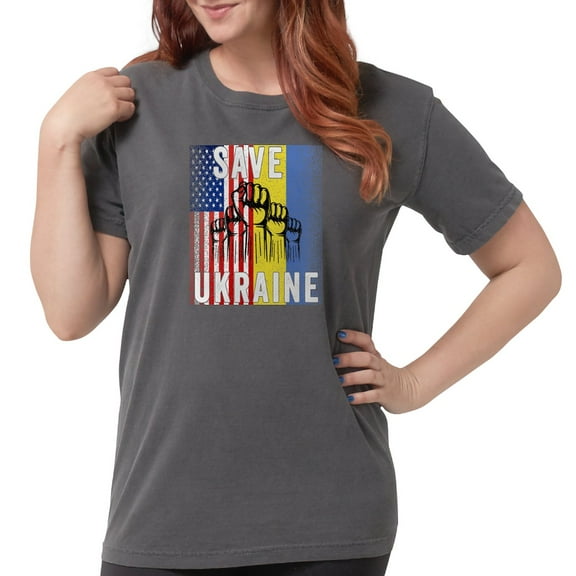 CafePress - Save Ukraine! America Supports Ukraine T Shirt - Womens Comfort Colors® Shirt