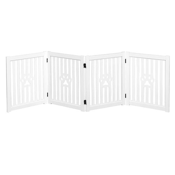 Trimate: 4 Panel Dog Gate - White - Foldable Wooden Freestanding Pet Gate, 80"L x 23.6"H, For Doorways, Halls & Stairs, 360 Degree Rotated Hinges