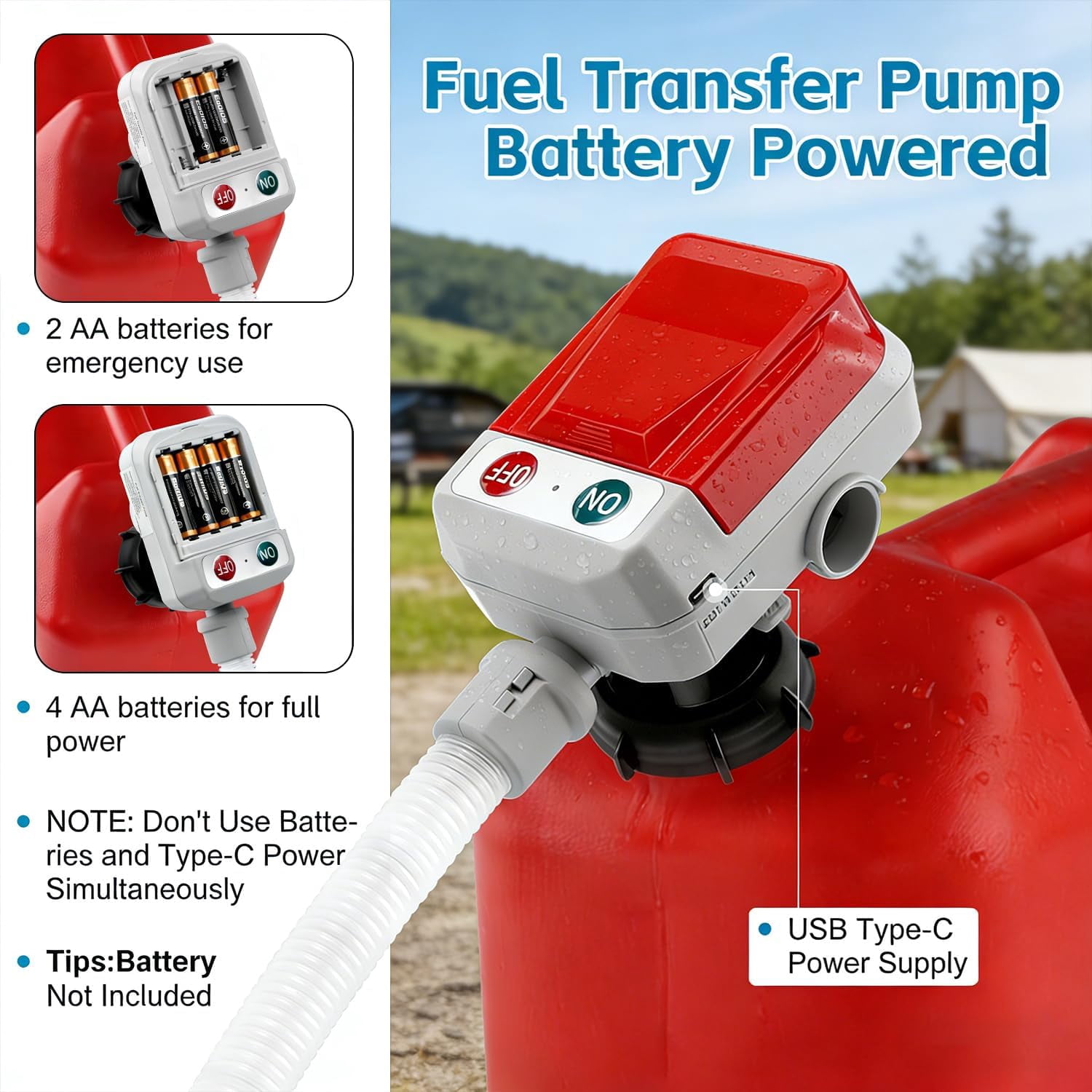Binazon Fuel Transfer Pump 3.2 GPM Battery-Powered with Auto-Stop Sensor, 4 Adapters, 51 Inch Hose Gifts for Men Dad Him