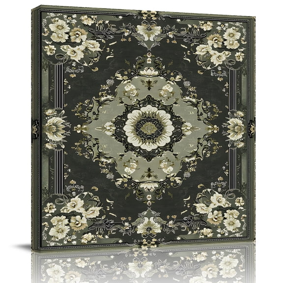 Wall Art Prints, Sage Green Grey Boho Framed Canvas Prints for Bedroom Living Room Bathroom Office, Vintage Ethnic Geometric Abstract Gallery Wrap Wall Art Poster for Gifts Home Decor 12"x12"