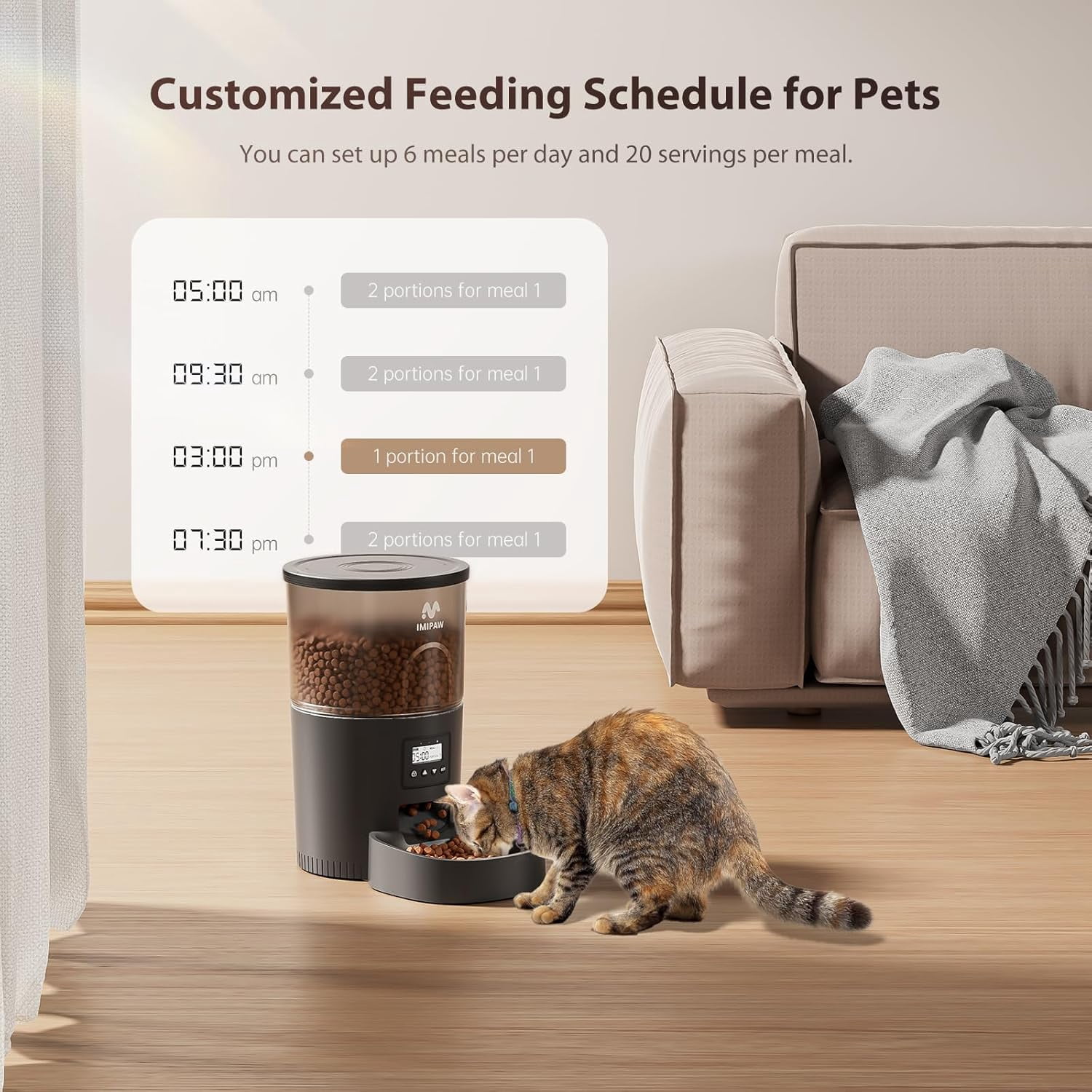 IMIPAW Automatic Cat Feeders, 3L Timed Cat Food Dispenser with Clog-Free Design, Dog Pet Feeder