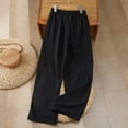 thumbnail image 5 of Cotton Linen Pants for Women 2026 Spring Summer Loose Elastic Waist Wide Leg Flower Embroidery Beach Pants with Pockets, 5 of 5