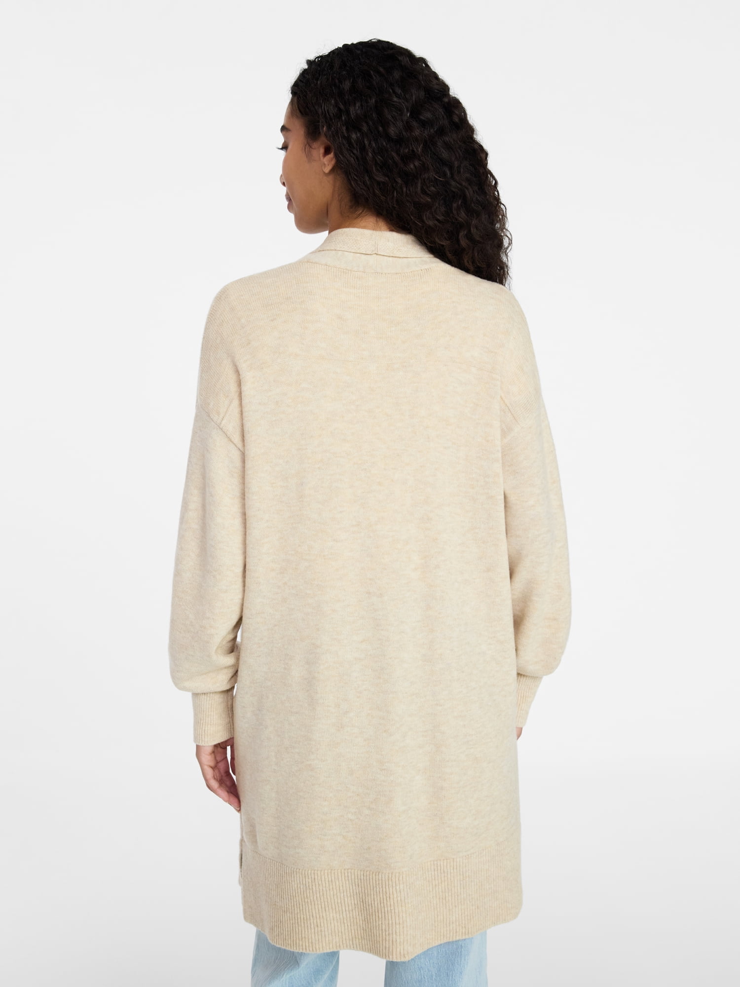 Time and Tru Women's Long Open Front Cardigan Sweater with Long Sleeves, Sizes XS-XXXL