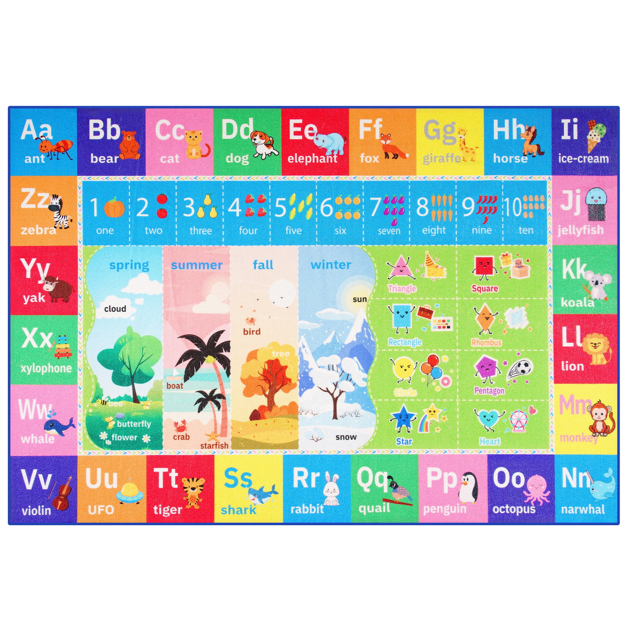Dwelke Kids Rugs Alphabet Seasons Educational Carpet Play Rug for Playroom Mat Alphabet Area Rug 5'x7'