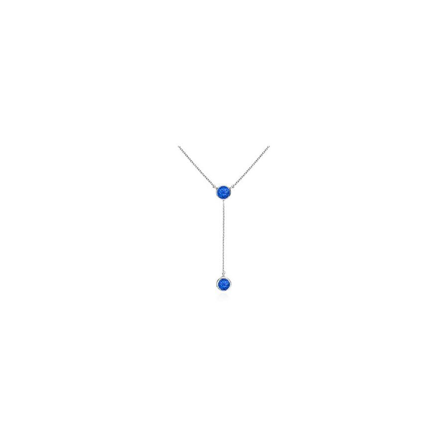 LoveBrightJewelry Bezel Blue Sapphire Drop Necklace in 14K White Gold Total Gem Weight of 0.20 Carat by Love Bright