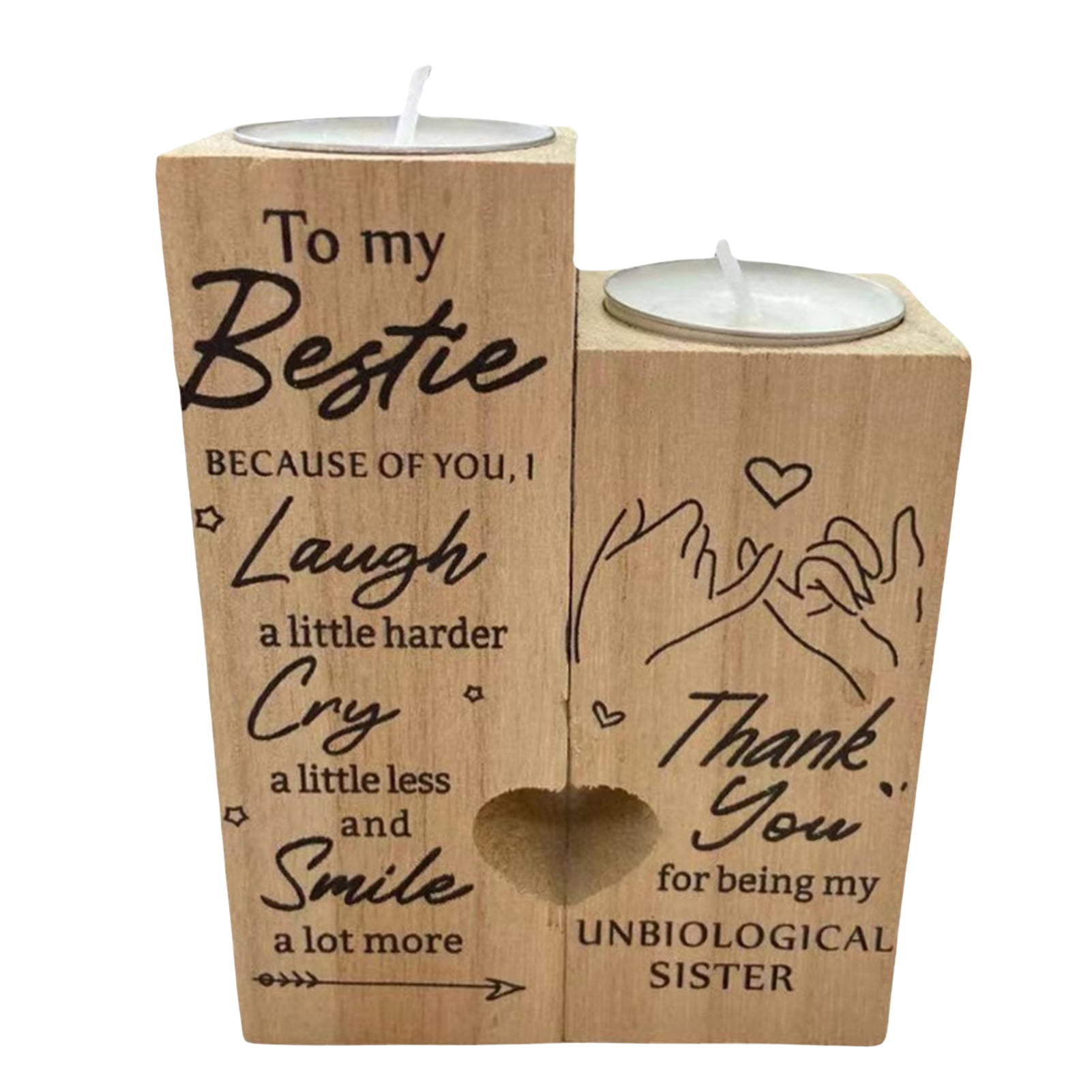 Wooden Tea Light Candle Holders Heart Wood Candlestick Valentines Heart Gift Her 