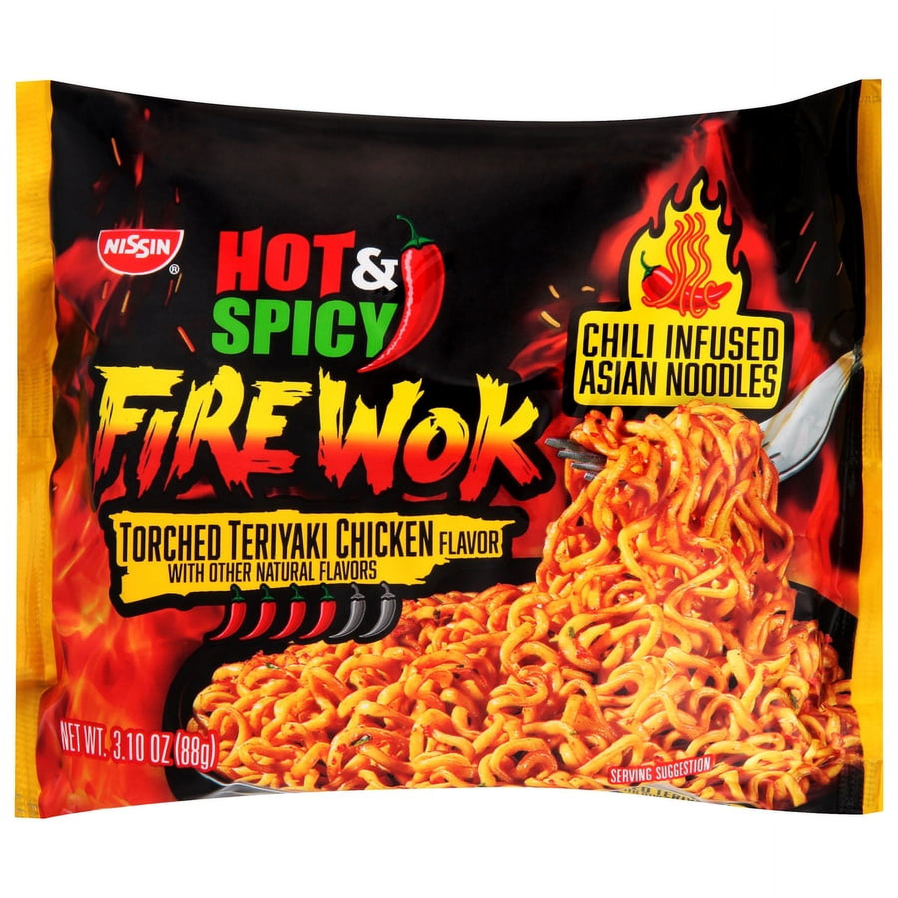 12 pack) Nissin Foods Hot & Spicy Fire Wok Chili-Infused Asian