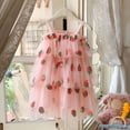 thumbnail image 2 of Wuxian Toddler Girls Dress Spaghetti Strap Sleeveless Sequins Strawberry Embroidery Tiered Layered Solid Color High Waist Dresses Clothes,Pink,2-3 Years, 2 of 7