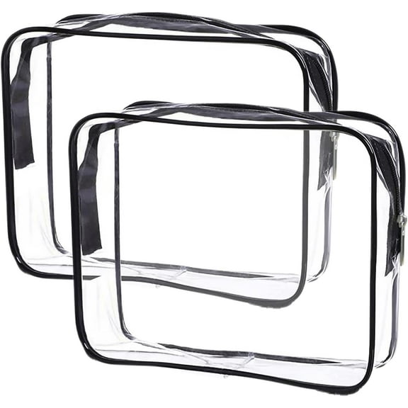 Clear Toiletry Bag Quart Size Bag 2Pcs Travel Makeup Cosmetic Bag PVC Toiletries Cosmetic Pouch for Women Men (M)