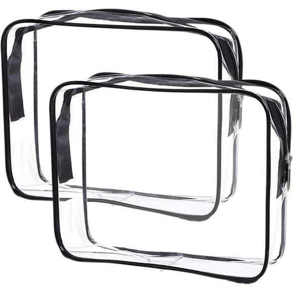 TRAHOO-Clear Toiletry Bag Quart Size Bag 2Pcs Travel Makeup Cosmetic Bag PVC Toiletries Cosmetic Pouch for Women Men (M)