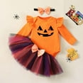 thumbnail image 2 of FYDUU Baby Girls Halloween Outfits 3 Piece Set Cute Pumpkin Outfit Long Sleeve Romper Tutu Skirt Headband Party Wear For Autumn Winter Clothes 6-9 Months, 2 of 5