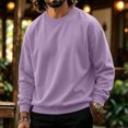 thumbnail image 6 of Men's Solid Color Crewneck Sweatshirt Casual Thermal Long Sleeve Pullover Fall Winter Warm Fashion Tops Light Purple 2XL, 6 of 6