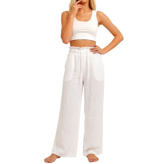 VNKIDY Womens Elastic Waist Drawstring Wide Leg Lightweight Crinkled Pants With Side Pockets Casual Loose Fit Trousers For Summer Beach Days Stylish Pants