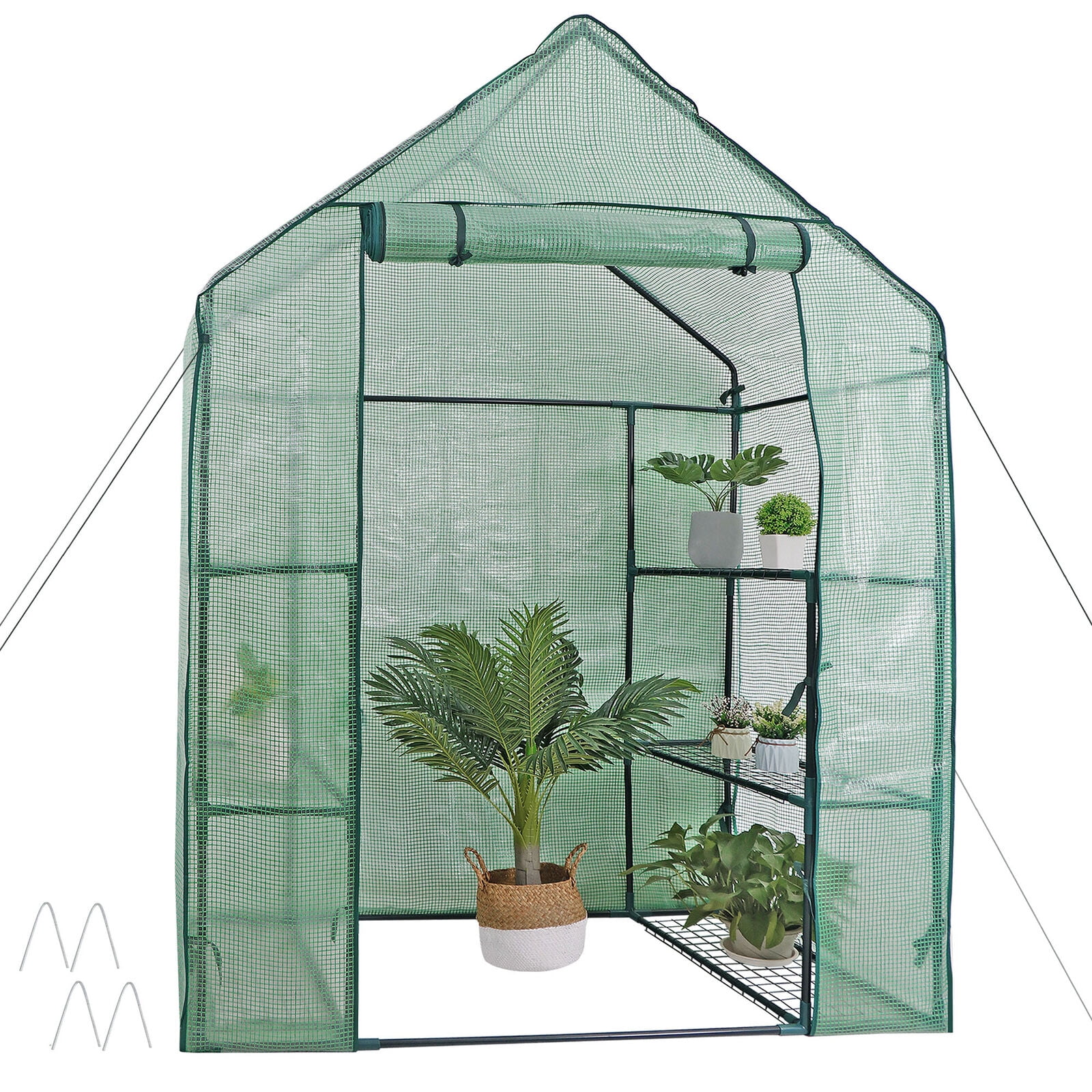 SONGMICS Garden Greenhouse Backyard 143 x 215 x 195 cm Grow House for Outdoors Roll-up Door Walk-in Plant Shed with 14 Shelves Patio Green GWP13GN Terrace