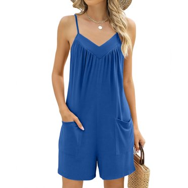 LSLJS Women's Fashion Sexy Solid Sleeveless V-Neck Pleated Short Jumpsuit, One Piece Jumpsuits Gifts for Women