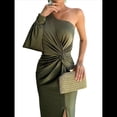 thumbnail image 2 of Vestido de Cóctel para Mujer, con un Solo Hombro, Larga y Abertura Alta, para Fiesta de Boda Verde M, 2 of 8