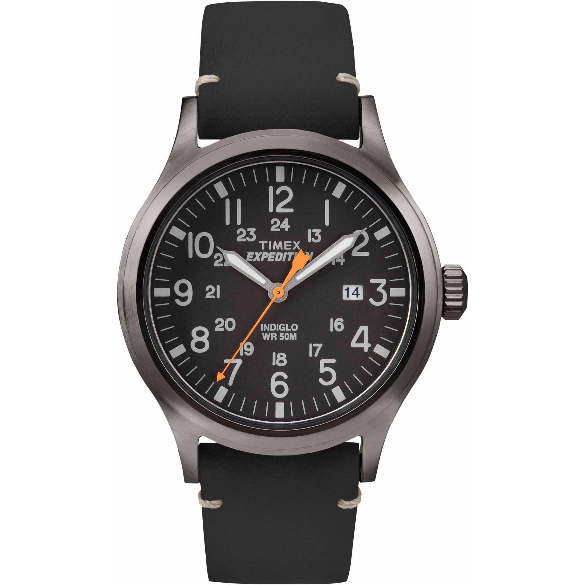 Timex Men's Expedition Scout Watch, Black Leather Strap by Timex