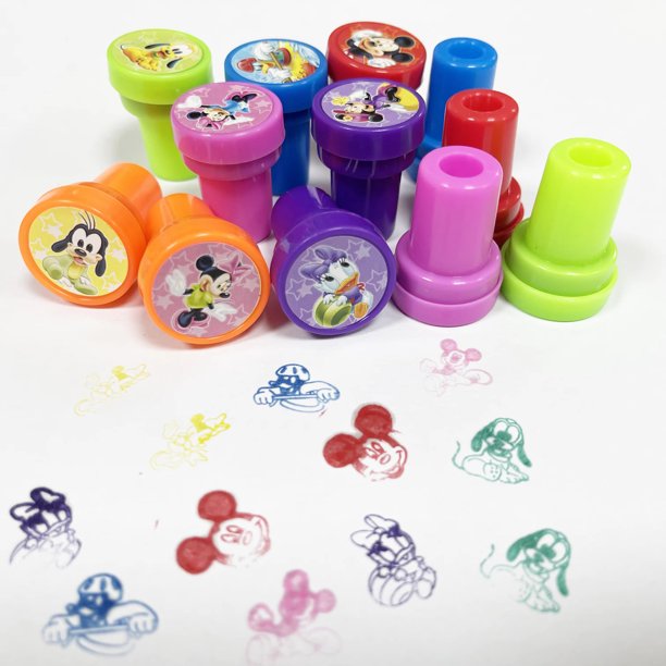 12 Uds. De sellos de dibujos animados de Mickey Mouse de Disney, suministros para fiesta de cumpleaños, estampadores temáticos de Minnie para niños, regalo de relleno de piñata