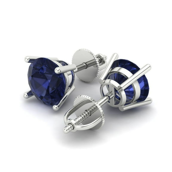 3 Ct Round Cut Studs Blue Sapphire 14K White Solid Solid Gold Everyday Dainty Earrings Screw Back