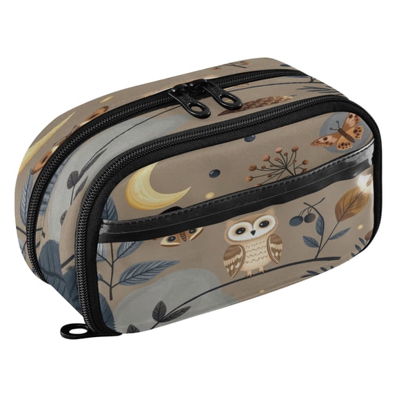 Large Pencil Pen Case Capacity PVC Pencil Pouch Makeup Bag for Women Man, Woodland Owl MoonPrinted