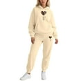 thumbnail image 3 of Kcolen Womens Sweatsuits 2 Piece Set Heartbeat Print Casual Tracksuit Sets Oversized Graphic Hoodies with Jogger Sweatpants Set Valentine's Day Gifts Light Yellow, 3 of 5