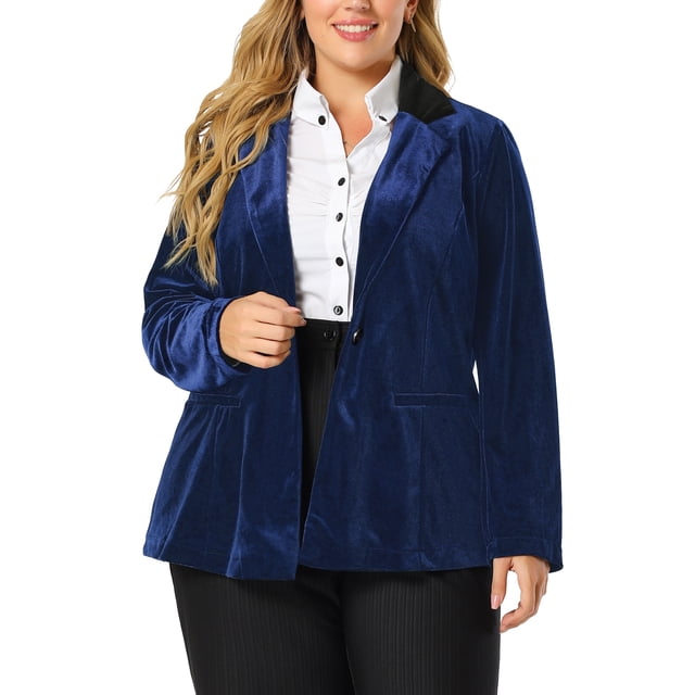 Chaquede terciopelo de talgrande pamujer Chaquede trabajo de solainformal con botones de manlarAzul real 4X