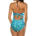 thumbnail image 6 of One Piece Swimsuit Women Tummy Control - V Neck Crystal Clear Ocean Waves Halter Swim Suits for Women 2025, Padded Full Coverage Bathing Swim Suit for Women, 6 of 7