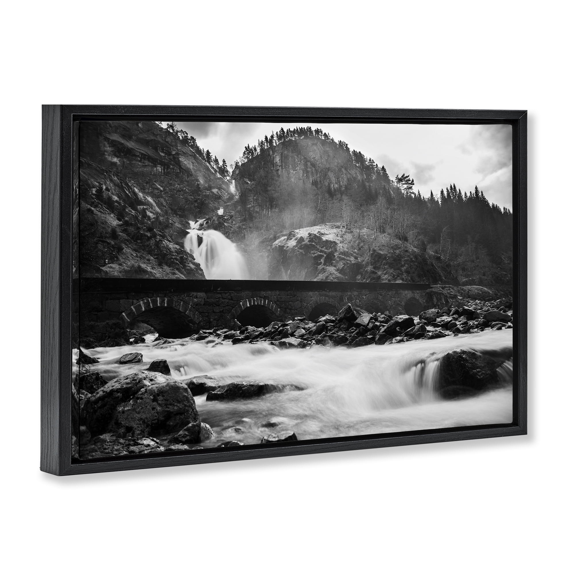 Stupell Industries Waterfall Ravine Photography Landscape & Nature Photography Black Floater Framed Canvas Art Print Wall Art, 25 x 17