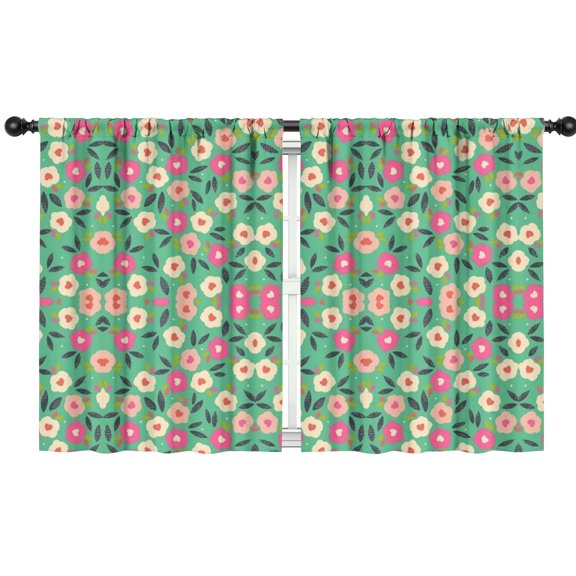 Blackout Kids Curtains,Green Daisy Flower Pink Blooms Pattern Childrens Insulated Curtains Set Of 2,Bedroom Essentials,Toddler Room Decor 42"x54"