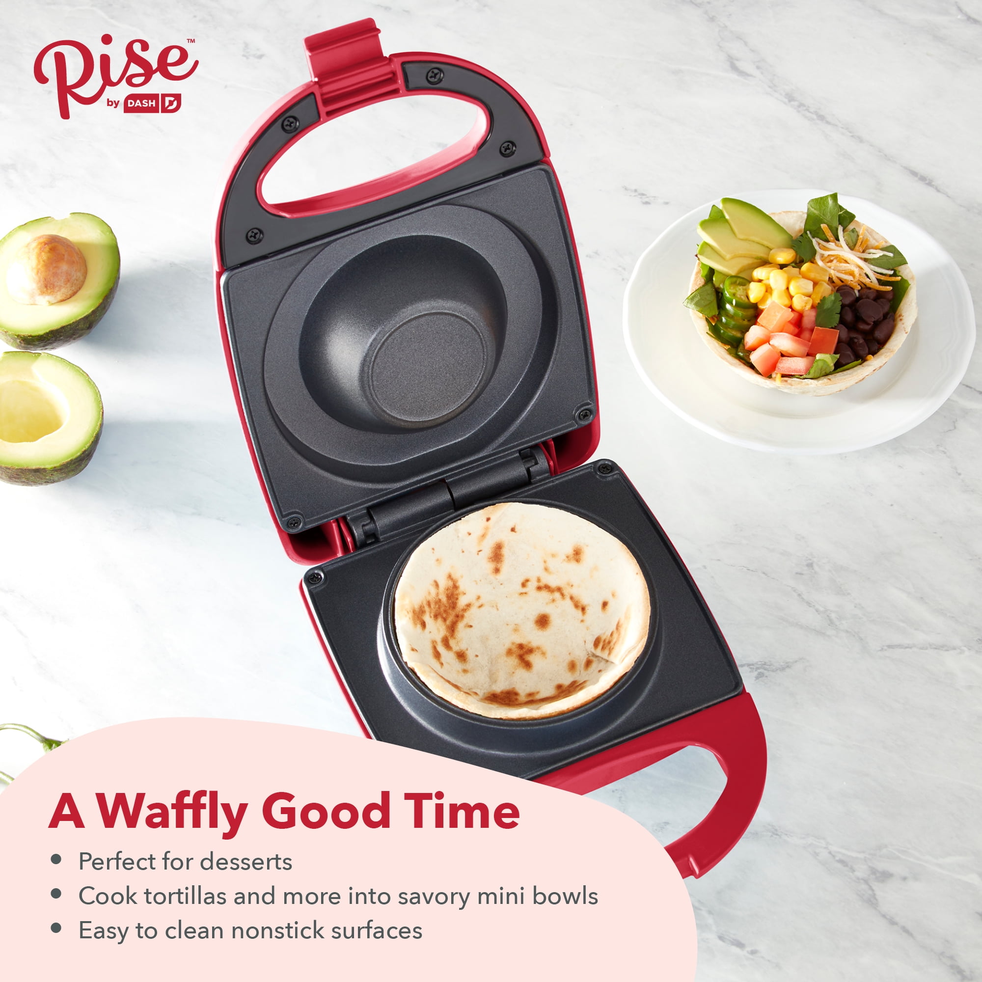 Rise by DASH Mini Waffle maker non stick surface cooks in  minutes 4 inch waffles (Blue), Blue/Red : Home & Kitchen