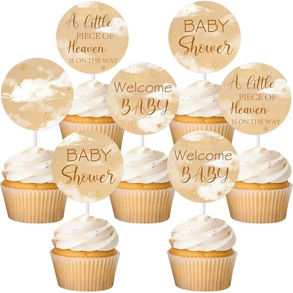 Sursurprise A Little Piece of Heaven Baby Shower Decorations, 24pcs A Little Piece of Heaven Cupcake Toppers for Baby Shower Decor, Welcome Baby Cupcake Picks Gender Neutral Party Supplies