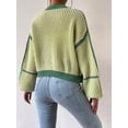 thumbnail image 5 of Women's Long Sleeve Cropped Cardigan, Contrast Color V-Neck Loose Open Front Knit Sweater Kimono Coat, 5 of 7