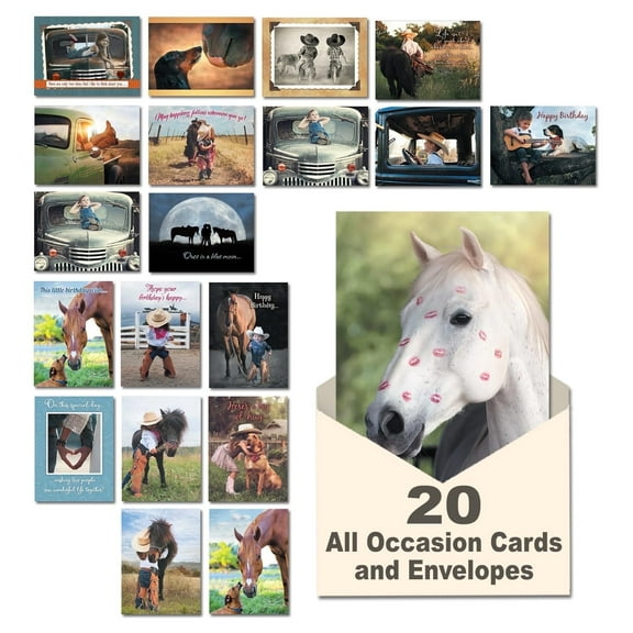 Leanin' Tree Country Charm - Made in USA - Greeting Cards Assortment Box - 20 Assorted Greeting Cards for All Occasions Box Set 22 Envelopes