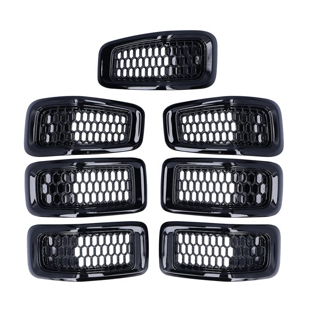 Lot de 7 inserts de calandre avant pour Jeep Cherokee 2014-2018, cadre noir brillant