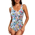 thumbnail image 2 of Enjoytime Womens Swimsuits Vintage Print Tummy Control Scoop Neck One Piece Bathing Suit Criss Cross Back Athletic Modest Swimwear, 2 of 7