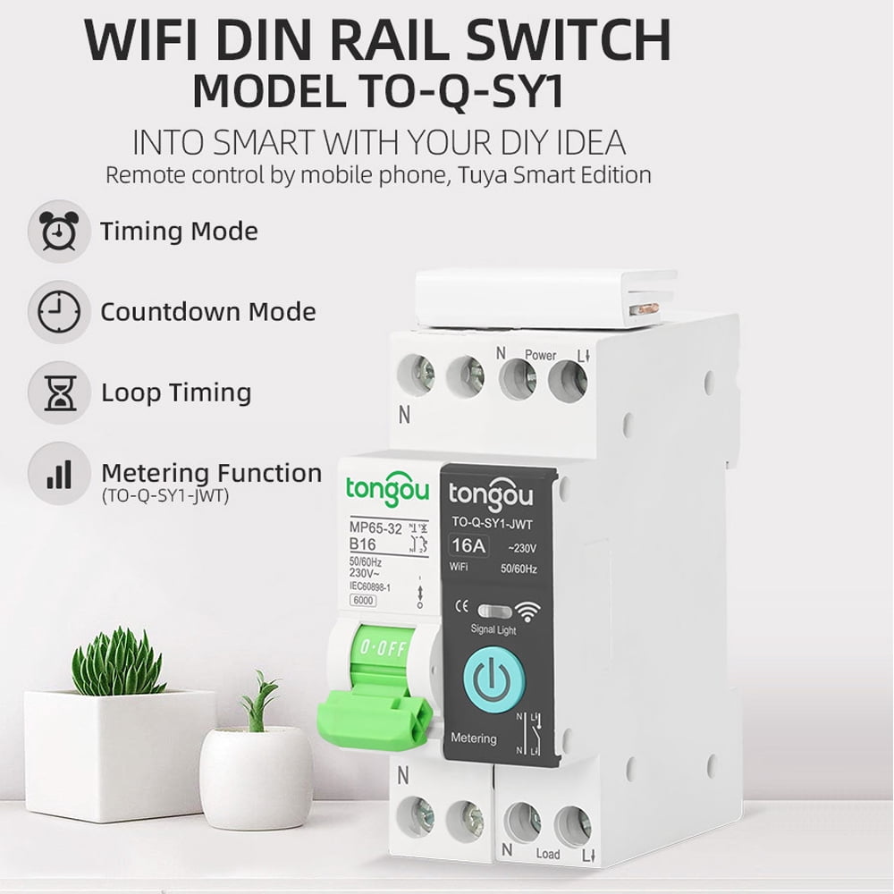 Tuya WiFi Smart Metering Switch 1P+N 10A/16A/25A/32A DIN Rail Timer Switch Voice Remote Control