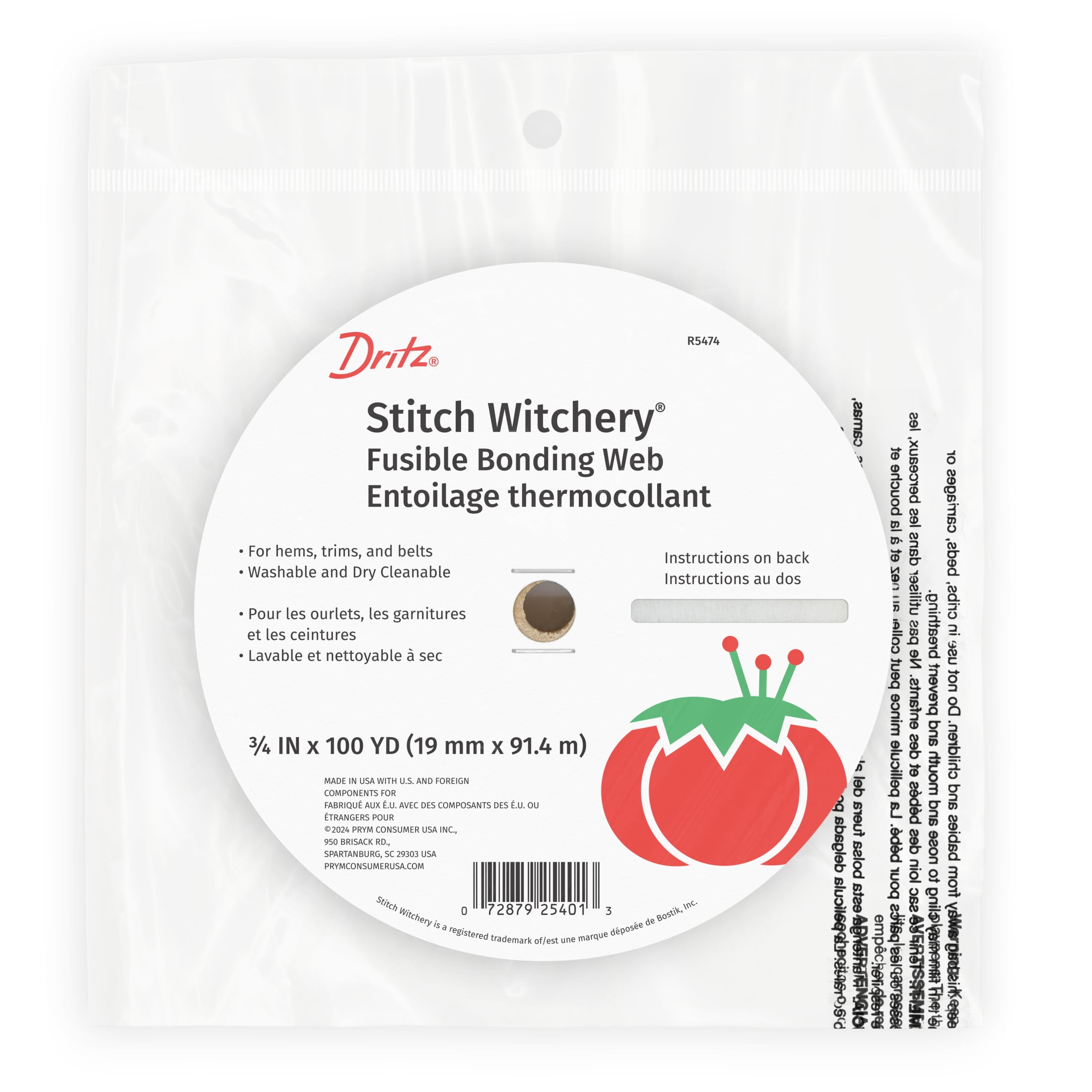 Dritz Stitch Witchery Fusible Bonding Web, Regular Weight, 3/4