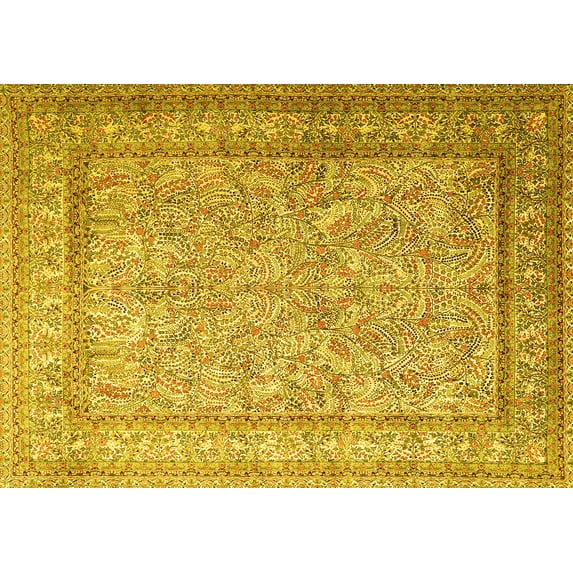 Ahgly Company Machine Washable Indoor Rectangle Persian Yellow Traditional Area Rugs, 2' x 3'